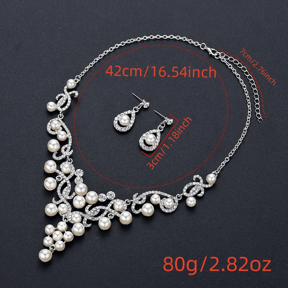 Individualistic Waterdrop-Shaped Pearl Necklace and Earrings Set for Women with Rhinestone Pendant, Plated Finish, O-Chain, Party Wear
