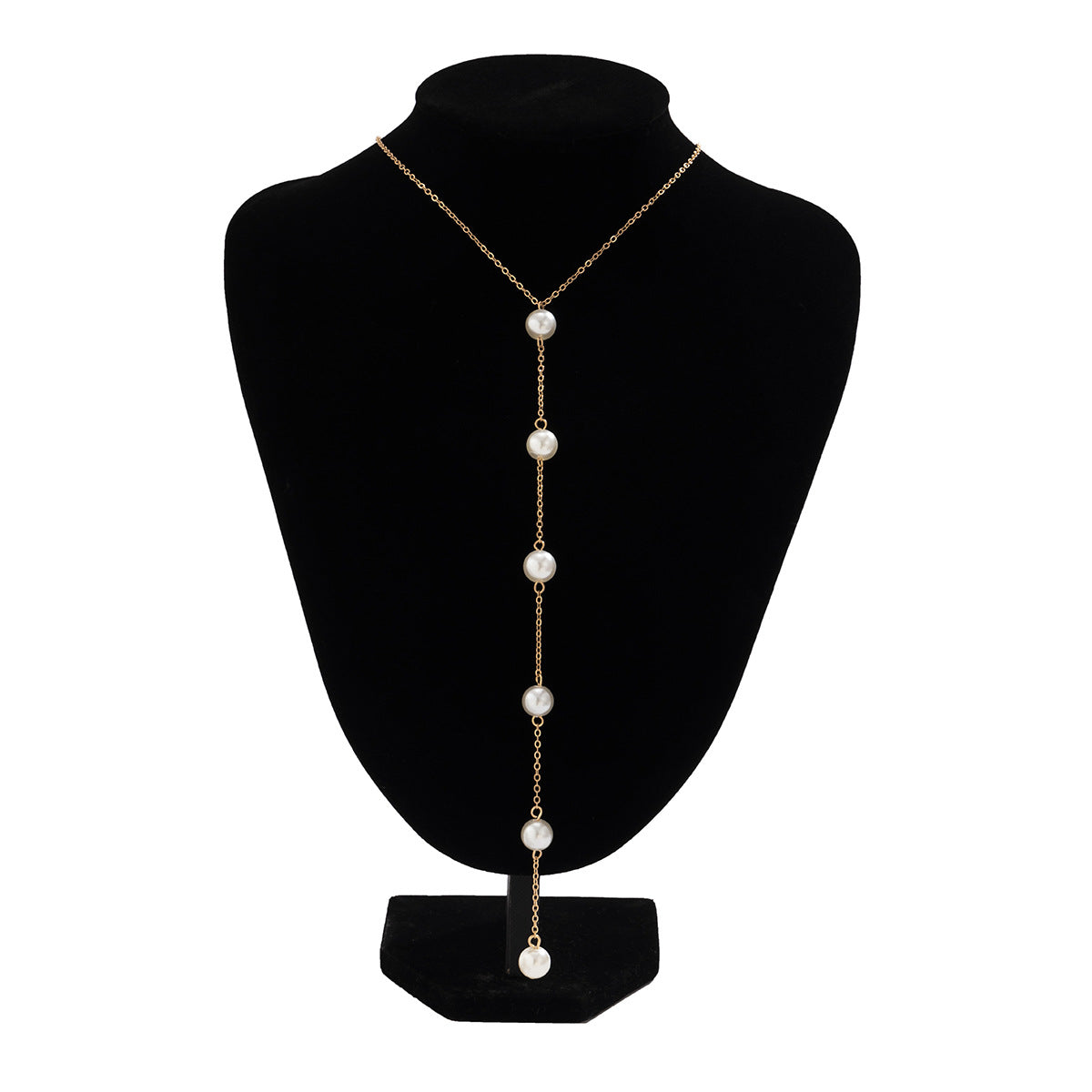 Collana Pendente Geometrica da Donna in Stile Vintage Francese con Catena in Metallo Placcato e Nappina di Perle Imitazione