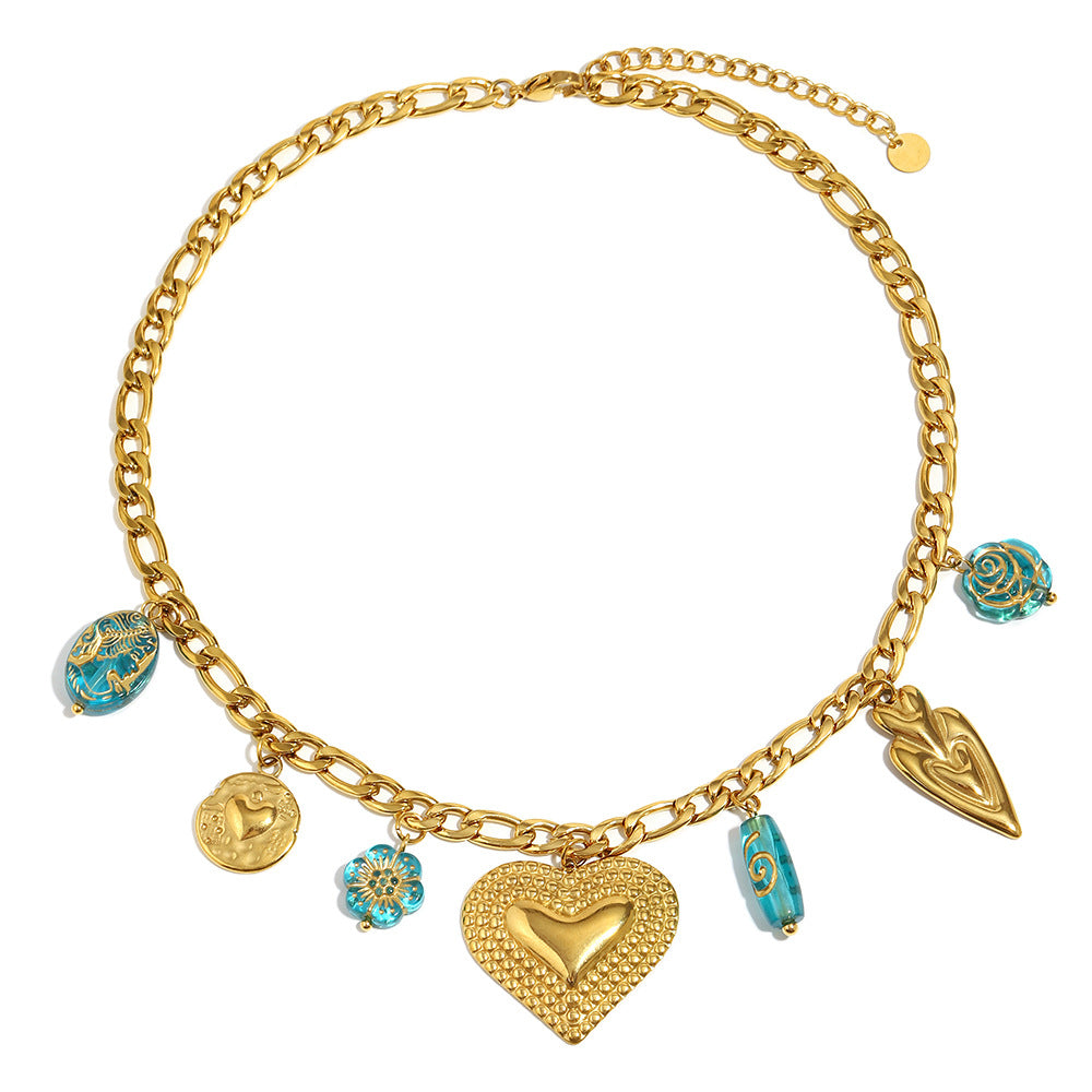 Minimalist Heart-Shaped Stainless Steel Plated 18K Gold Retro Polka Dot Pendant Necklace for Women