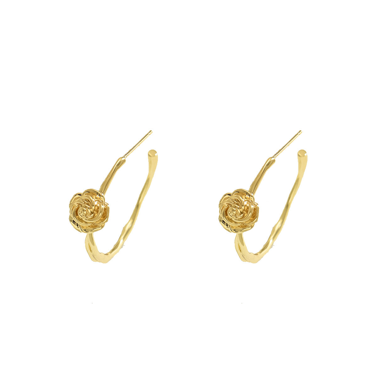 Aretes minimalistas de cobre con baño de oro rosa y diseño floral para mujer con postes de acero inoxidable