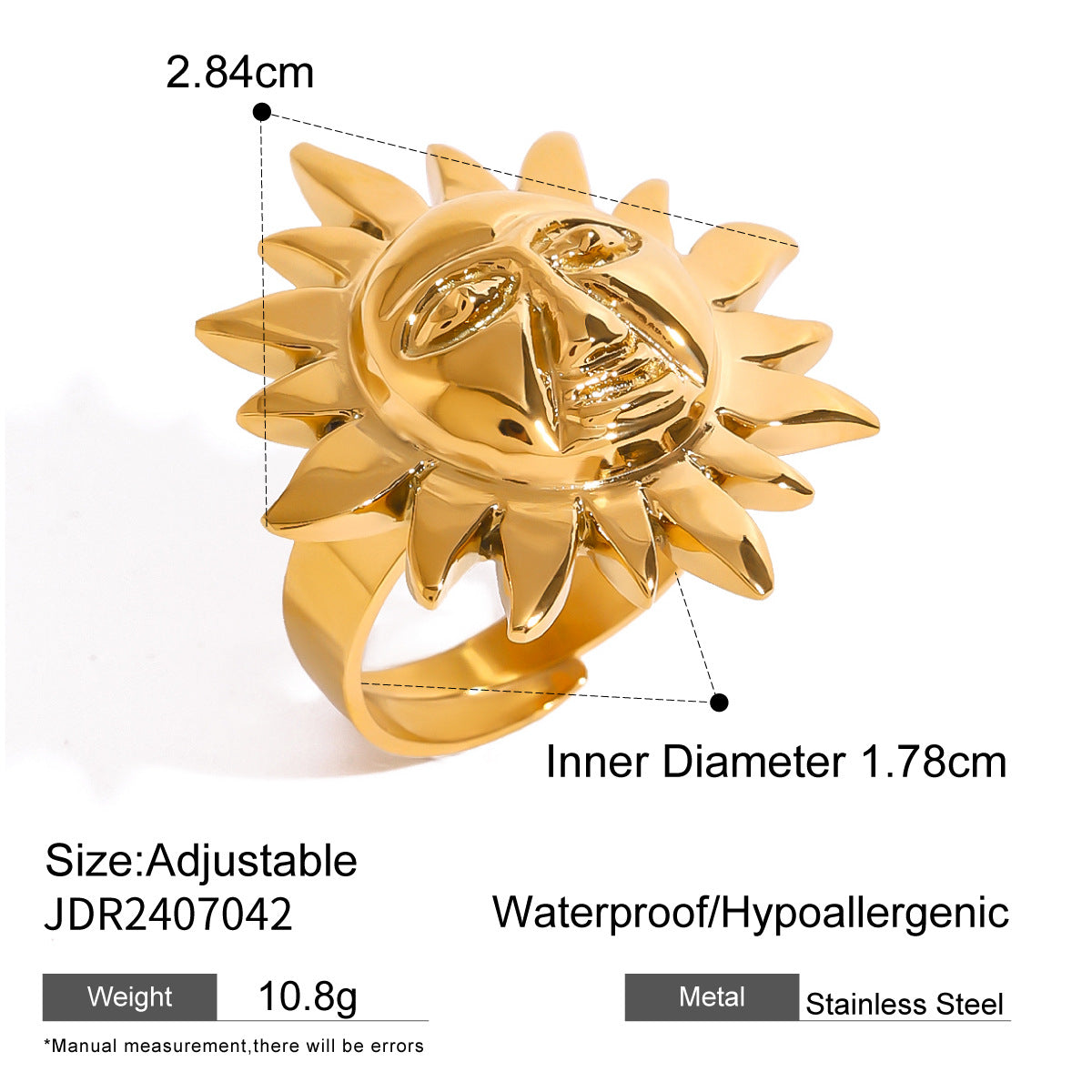 Sunflower Geometric Plated Stainless Steel Ring for Women