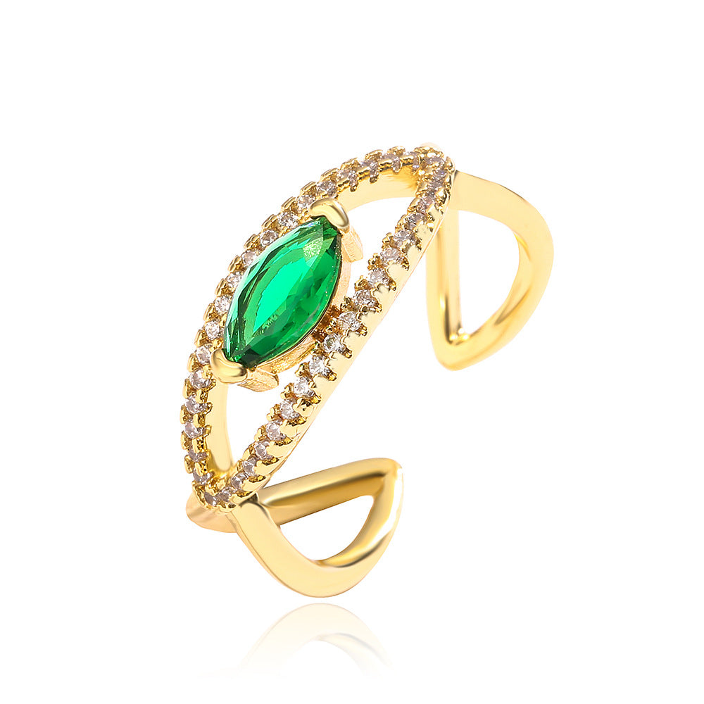 Minimalist Geometric Copper Ring with Real Gold Plating and Micro-Pave Zirconia for Women