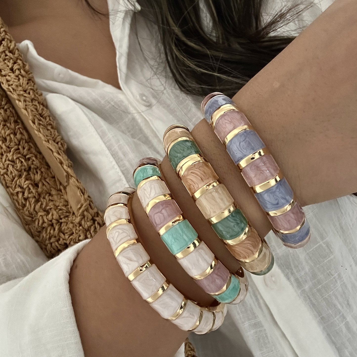 Bohemian Minimalist Geometric Alloy Drip Oil Plated Open Cuff Bracelet