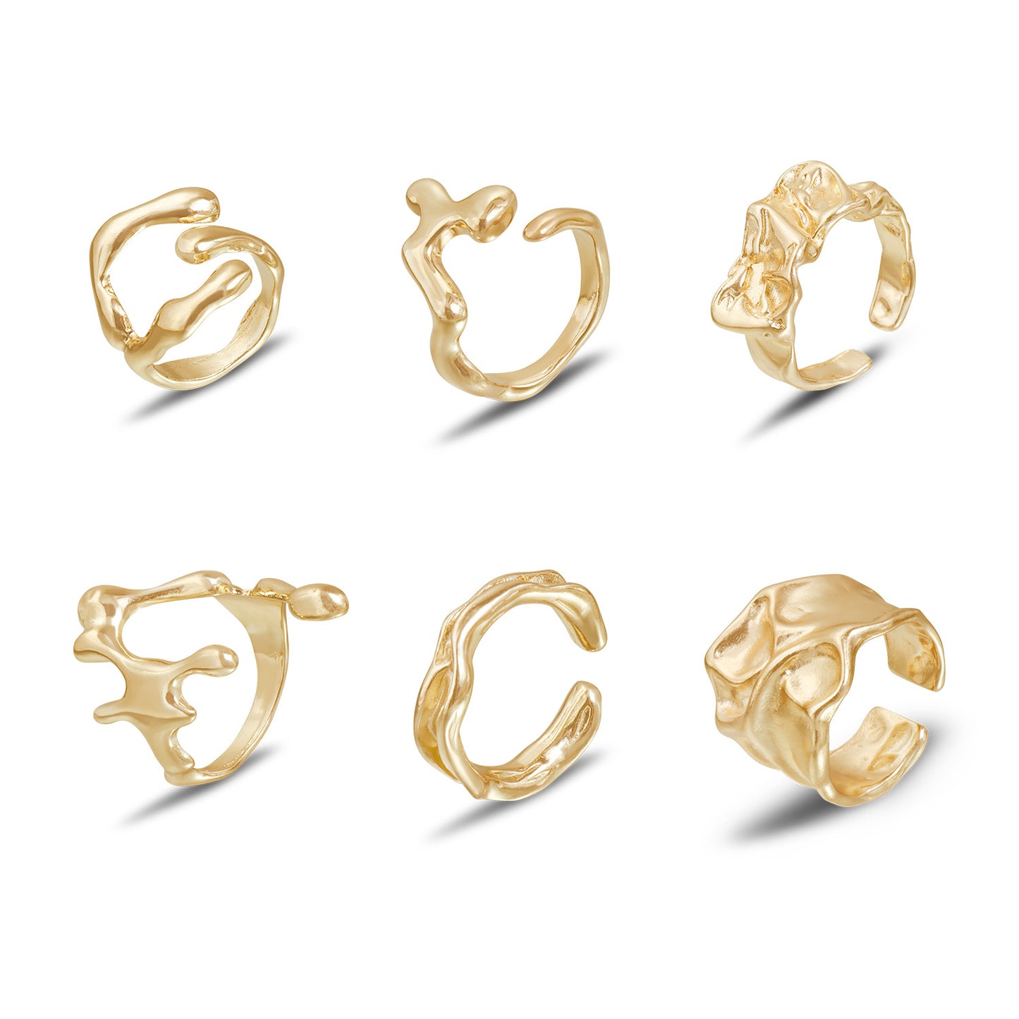 Anillo de metal geométrico minimalista con incrustaciones de diamantes de imitación y banda abierta ajustable para mujer