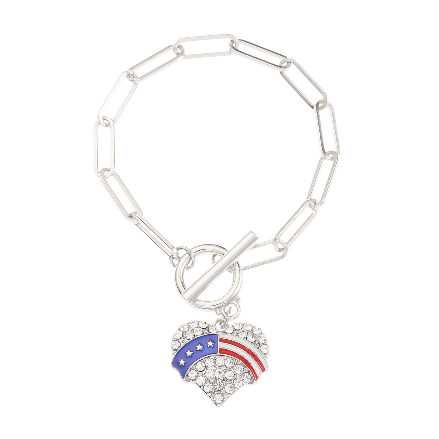 Bracciale Unisex in Lega Placcata a Cuore con Stella Bandiera Americana Gioielli Casual