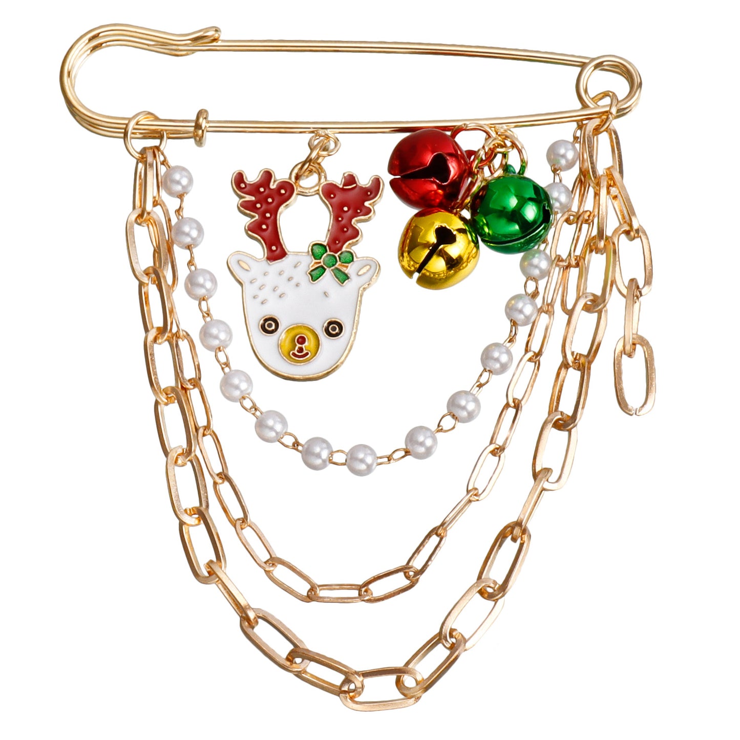 Fashionable Geometric Christmas Brooch for Women Alloy Pin with Reindeer Snowman and Bell Design Electroplated Decoration Gift