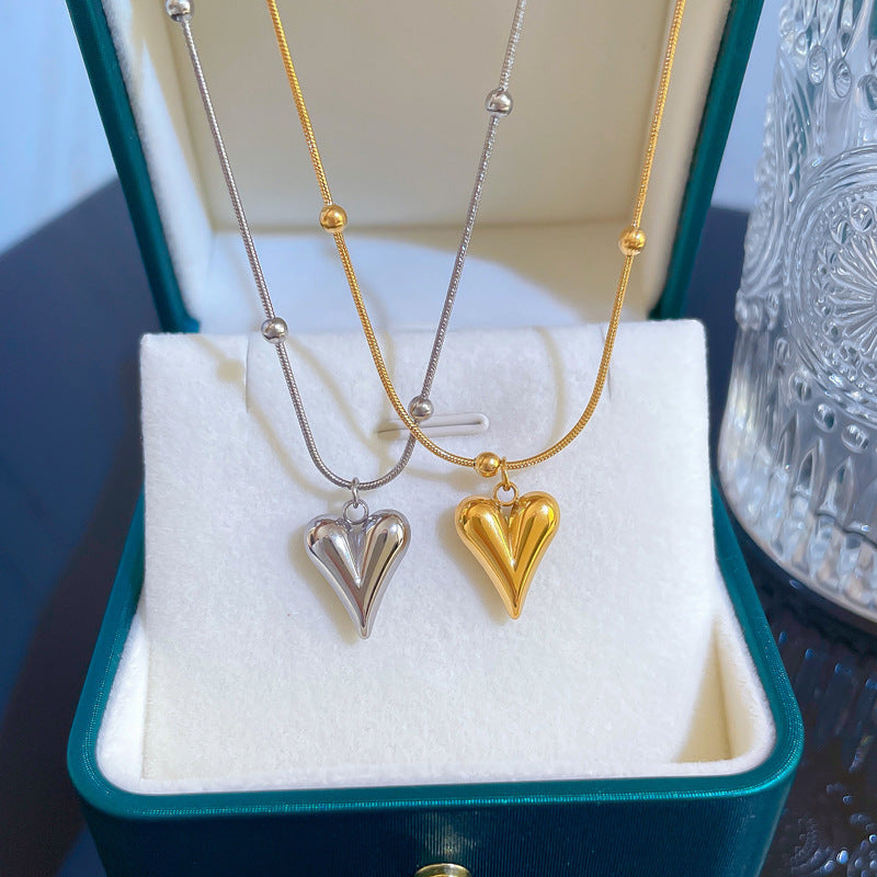 Titanium Steel Heart Pendant Necklace for Women with Gold Plating Geometric Design Minimalist Locket Chain