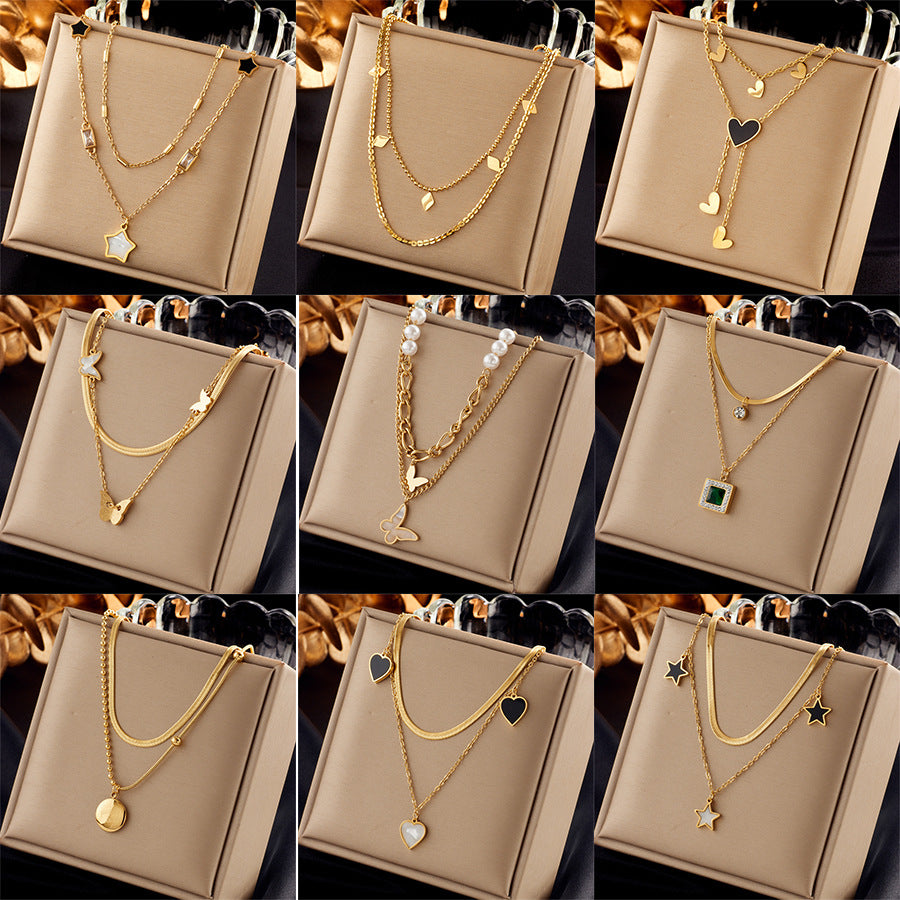 Collana da Donna Minimalista alla Moda in Acciaio Inossidabile con Ciondolo a Stella e Cuore Irregolare Multistrato