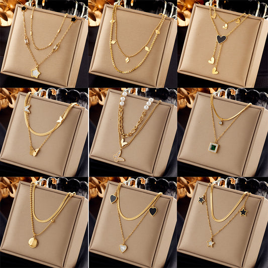 Collana da Donna Minimalista alla Moda in Acciaio Inossidabile con Ciondolo a Stella e Cuore Irregolare Multistrato