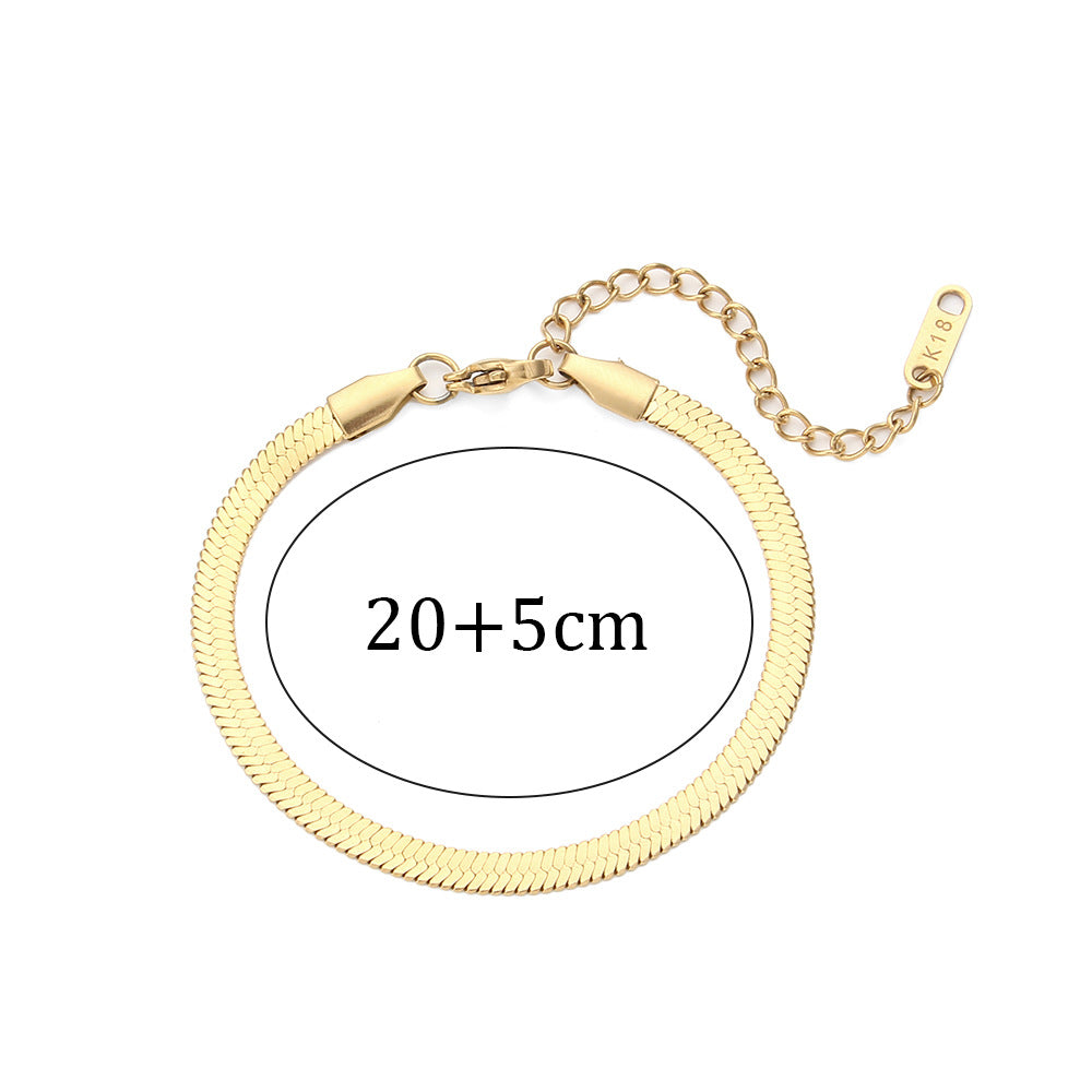 Minimalist Geometric Stainless Steel Plated 18K Gold Anklet and Bracelet Set for Women