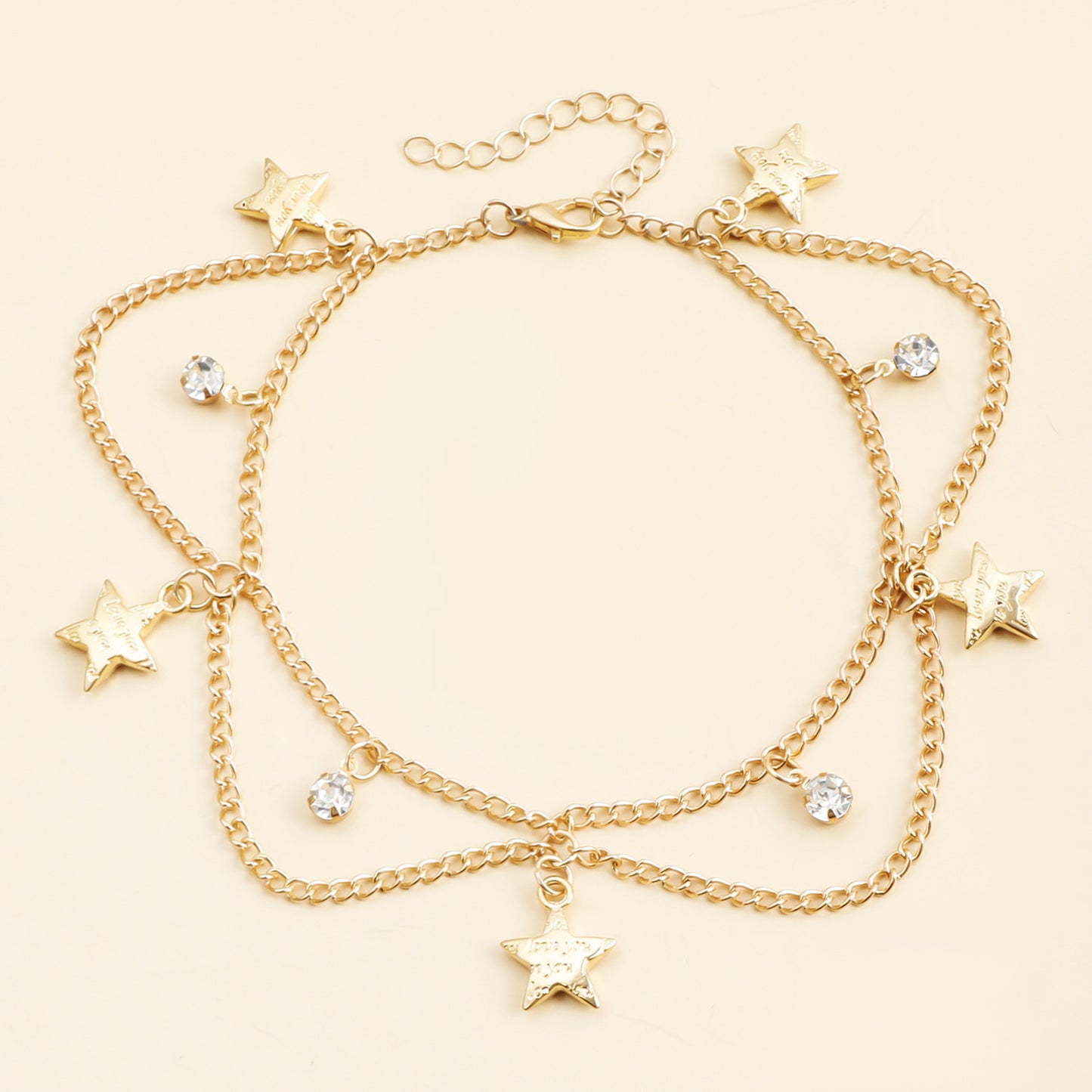 Boho Beach-Themed Star-Shaped Metal Anklet with Rhinestone Accents and Fringe Detail for Women