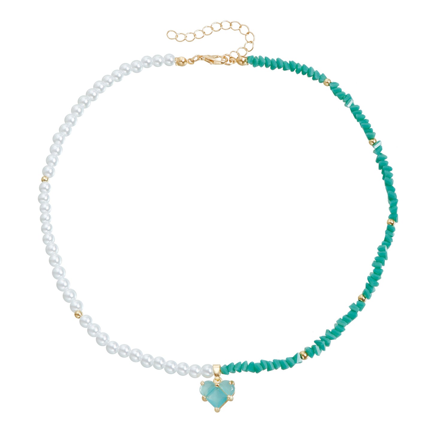 Collar de Aleación con Forma de Corazón Romántico con Acentos de Cristal y Perlas, Delicada Cadena para Mujer