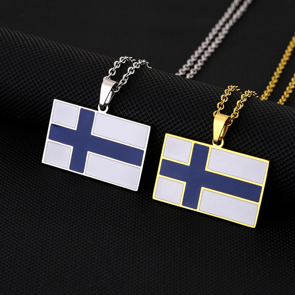 Collana con Pendente Geometrico Rettangolare Minimalista Etnico Vintage in Acciaio Inox con Finitura Smaltata Unisex