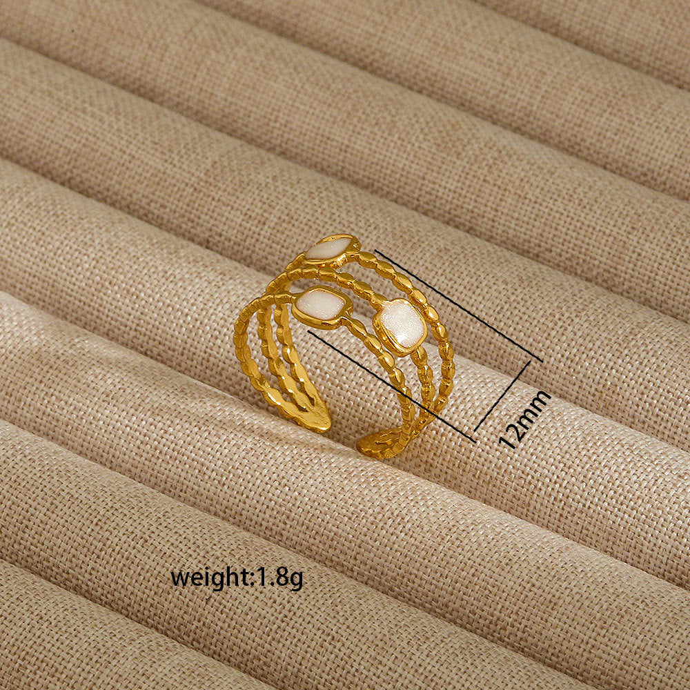 Anello aperto da donna in acciaio al titanio con forma geometrica e a cuore, stile INS, con finitura placcata