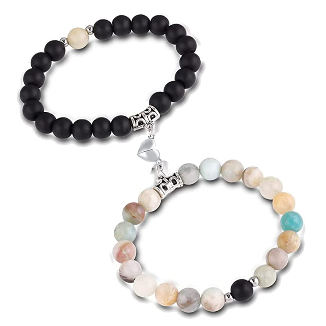 Matte Alloy Heart Geometric Bracelet with Turquoise Crystal Inlay Unisex Magnetic Jewelry