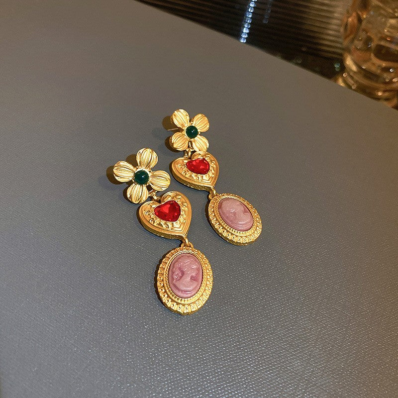 Vintage Geometric Metal Stud Earrings with Round Pearl Accents and Silver-Plated Posts for Women