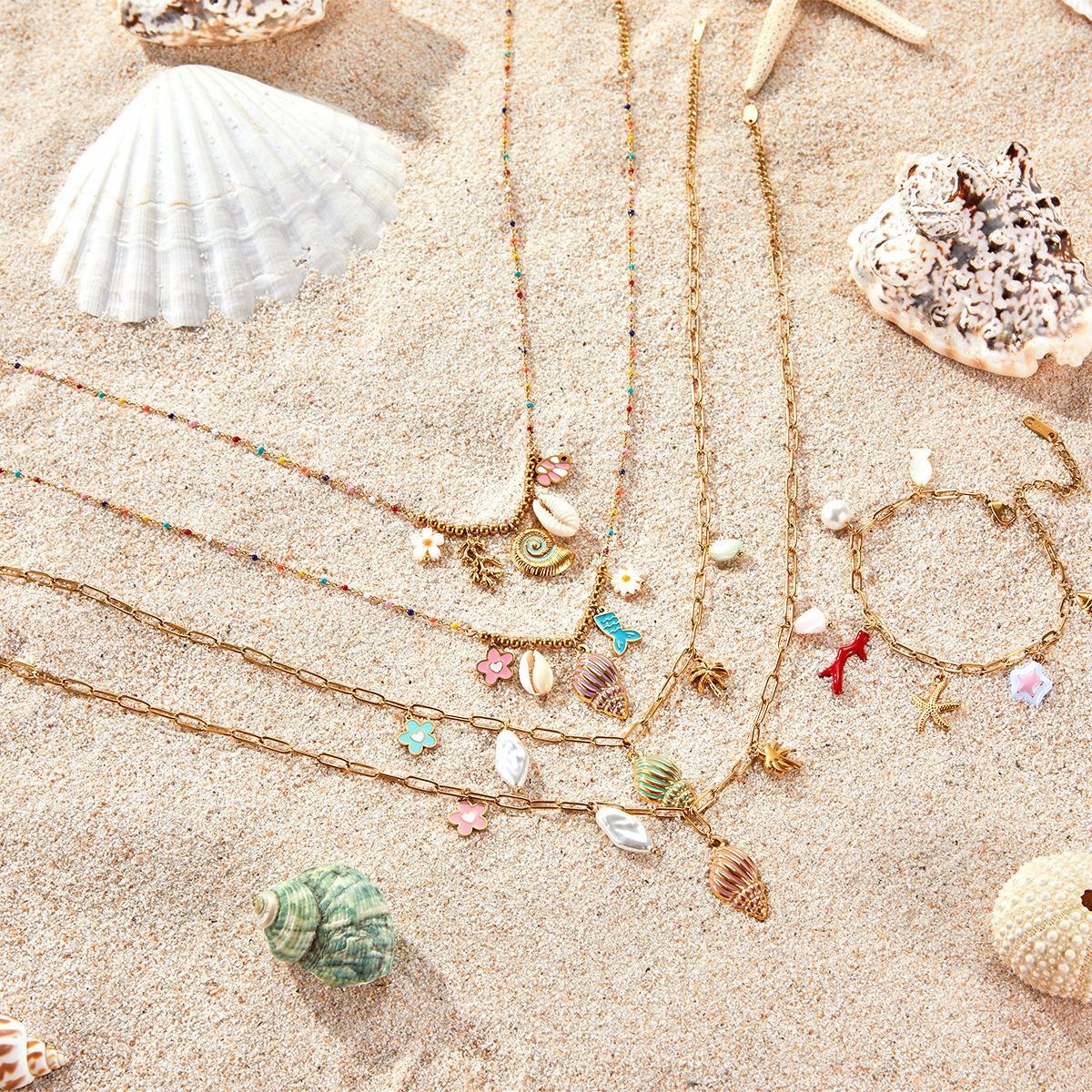 Collana da donna placcata in acciaio inossidabile a forma di stella geometrica, stile vacanza alla moda per la spiaggia e l'oceano