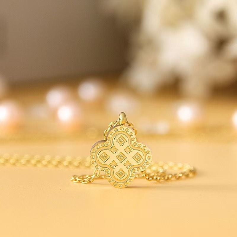 Minimalist Luxury Titanium Steel Plated Four-Leaf Clover Pendant Necklace for Women
