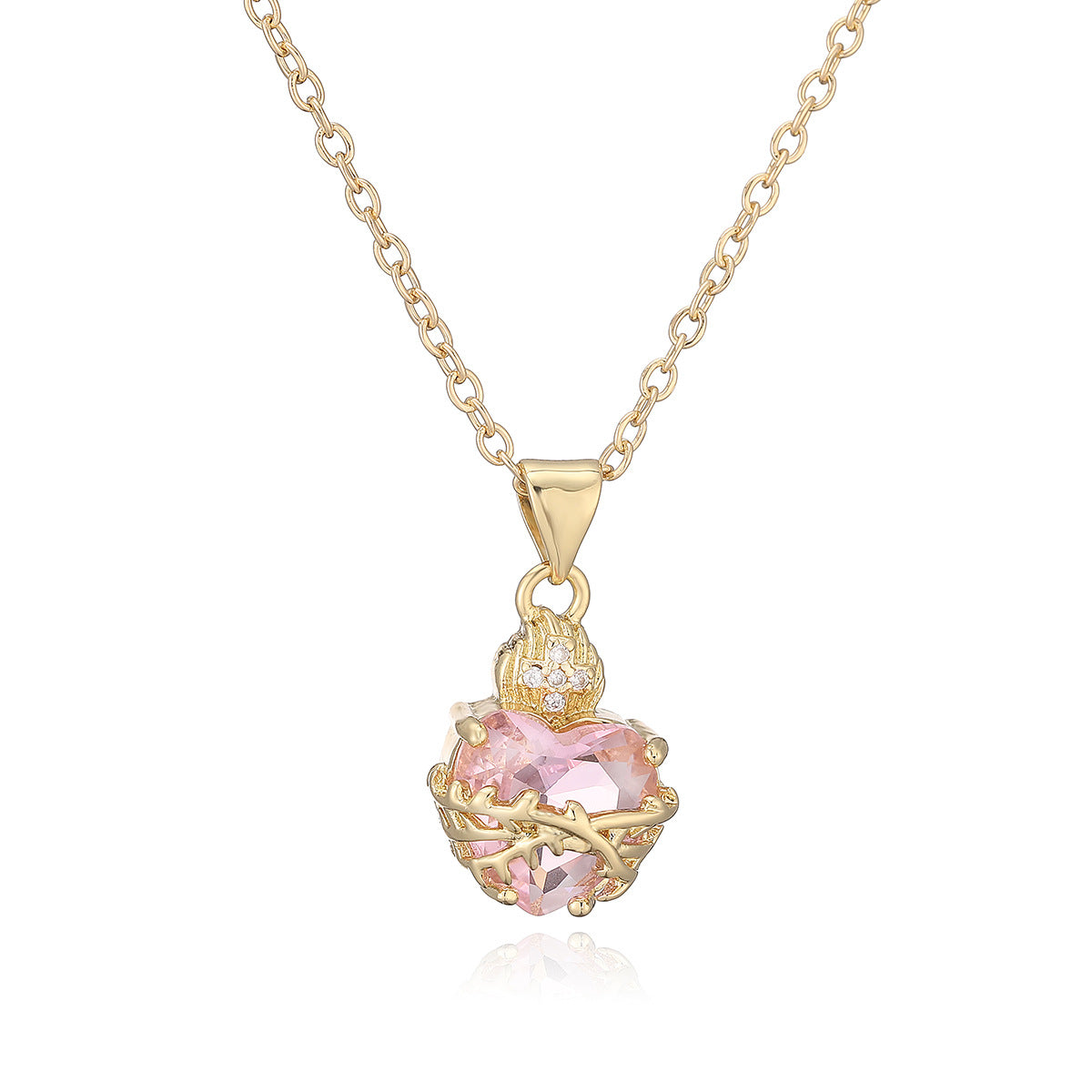 Minimalist 18K Gold Plated Brass Heart Cubic Zirconia Pendant Necklace for Women