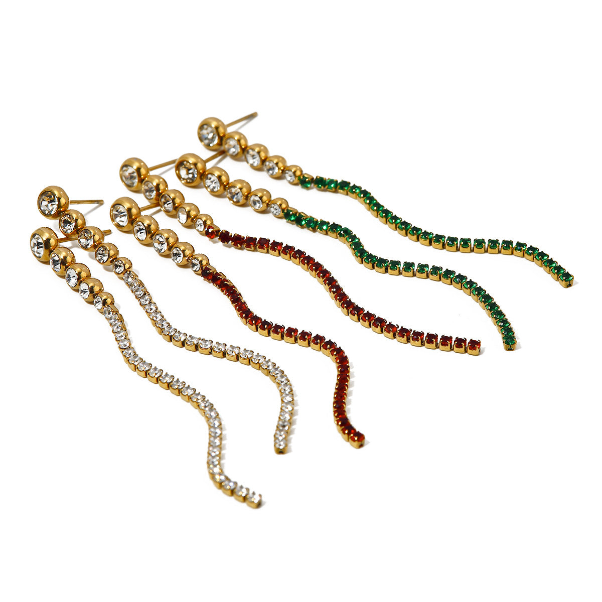 Minimalist Stainless Steel Earrings with 18K Gold Plating and Zirconia Fringe Design for Women