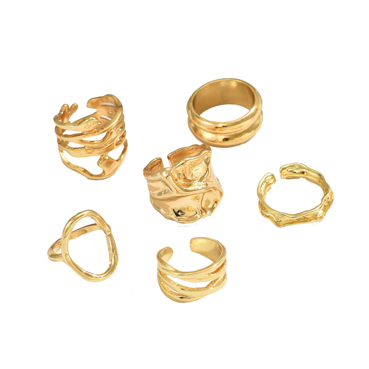 Juego de anillos abiertos geométricos minimalistas para mujer, anillos de moda de aleación de zinc chapados con patrones circulares y de puntos irregulares