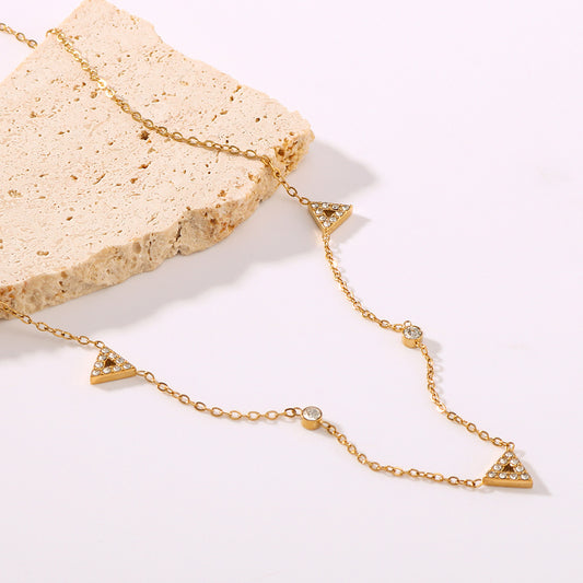 Minimalist Geometric Triangle Pendant Necklace in Stainless Steel with 18K Gold Plating, Hypoallergenic and Fade-Resistant