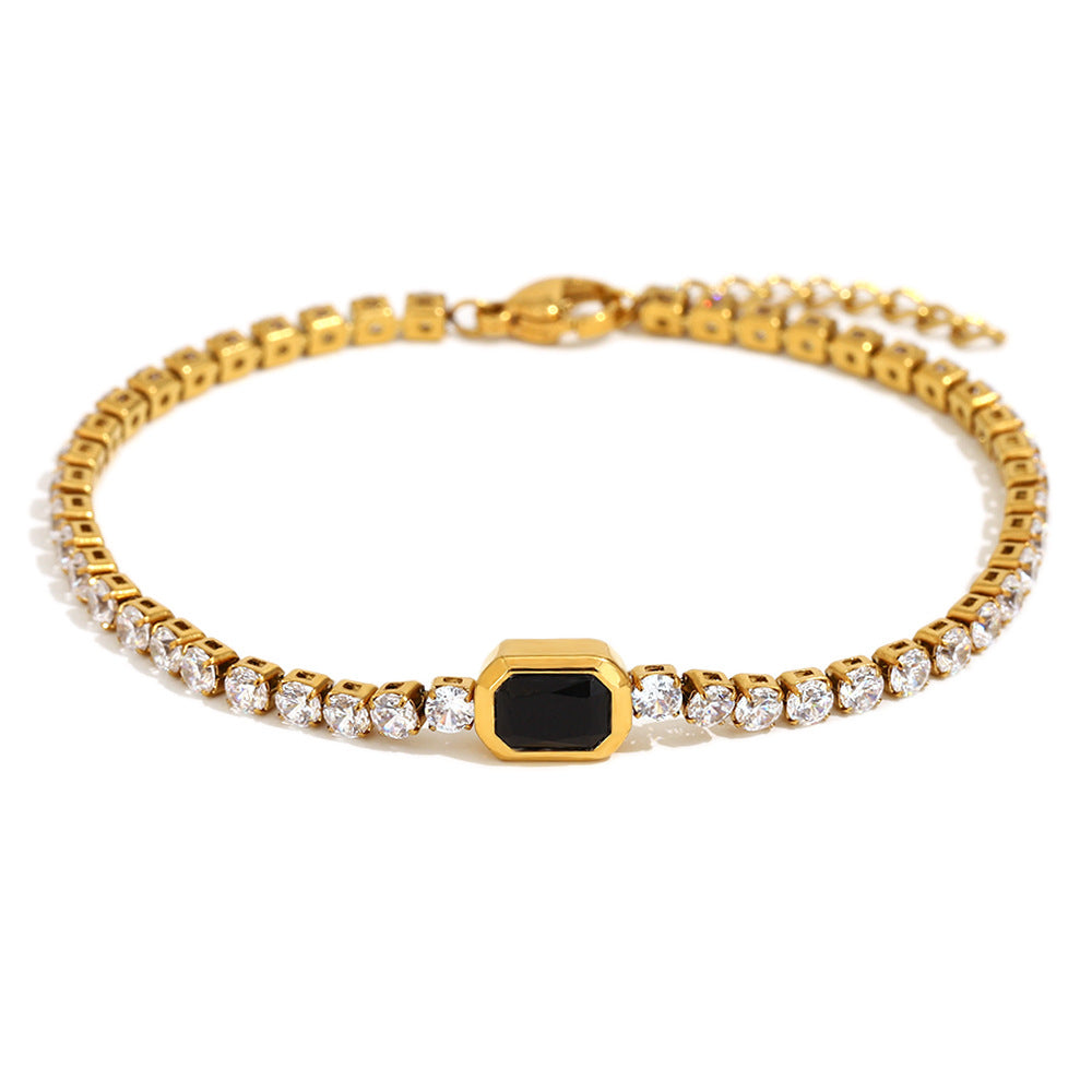 Minimalist Geometric Stainless Steel Plated 18K Gold 3mm Zirconia Bracelet for Women