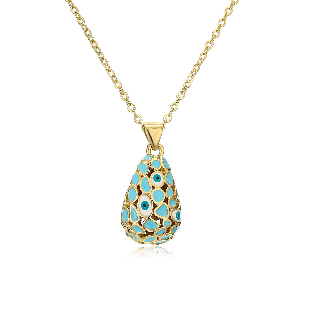 Minimalist Geometric Eye-Shaped Pendant Necklace for Women with Copper Base and 18K Gold Plating and Enamel Finish