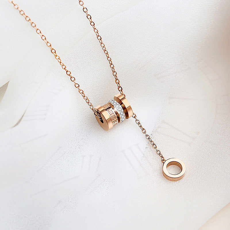 Minimalist Geometric Titanium Steel Roman Numeral Pendant Necklace for Women and Men with Plated Finish and Clavicle Chain Style