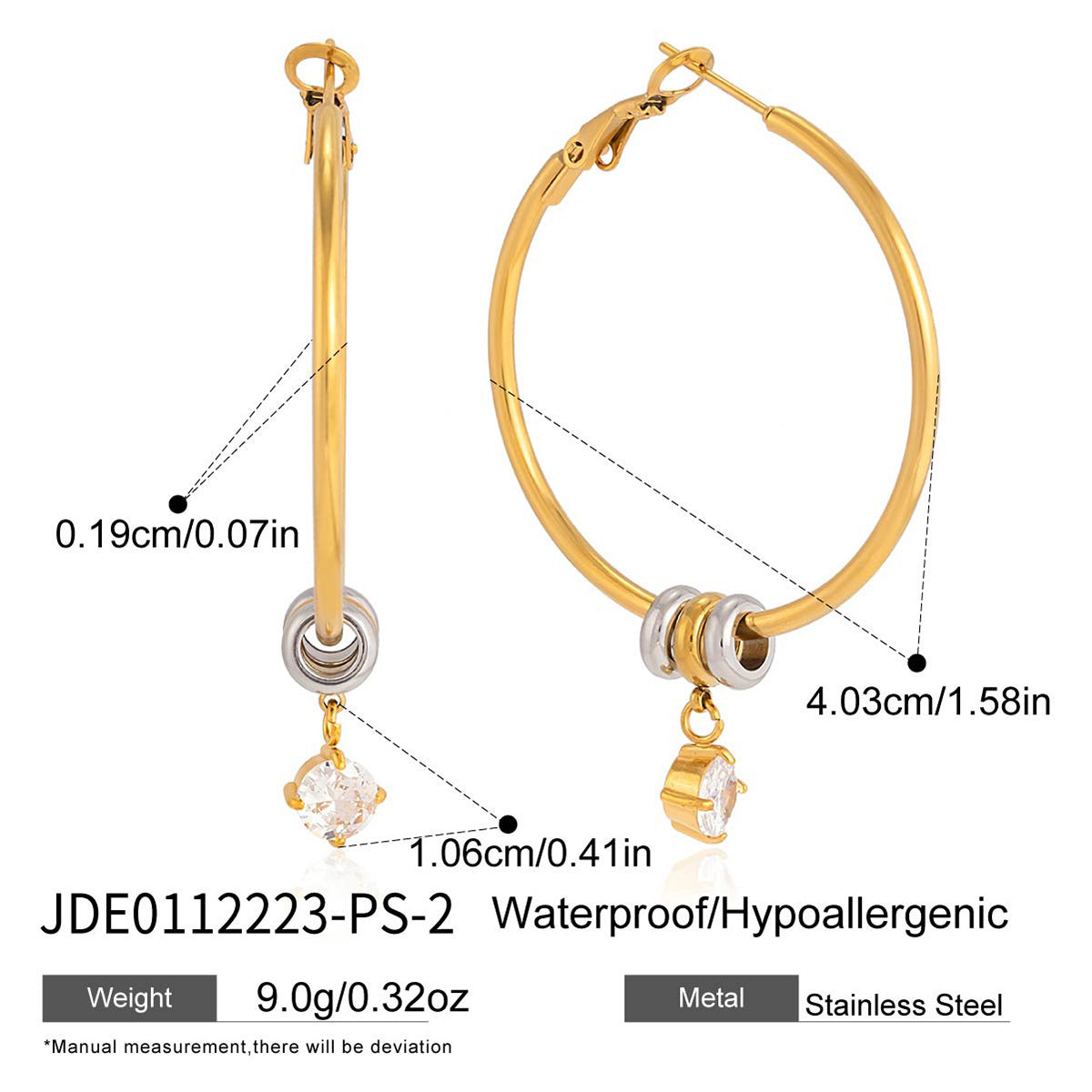 Elegant Round Geometric Stainless Steel Plated Cubic Zirconia Hoop Earrings for Women