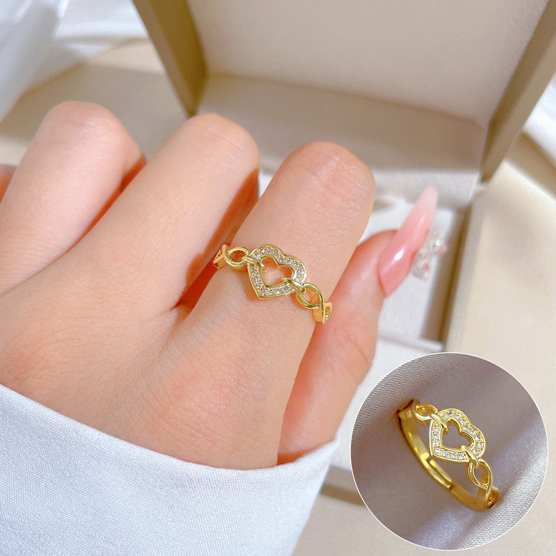 Minimalist Sweet Geometric Round Brass Plated Rhinestone Ring for Women and Men