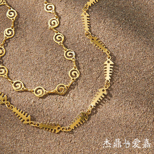 Minimalist Geometric Fish Stainless Steel PVD Plated Necklace for Women