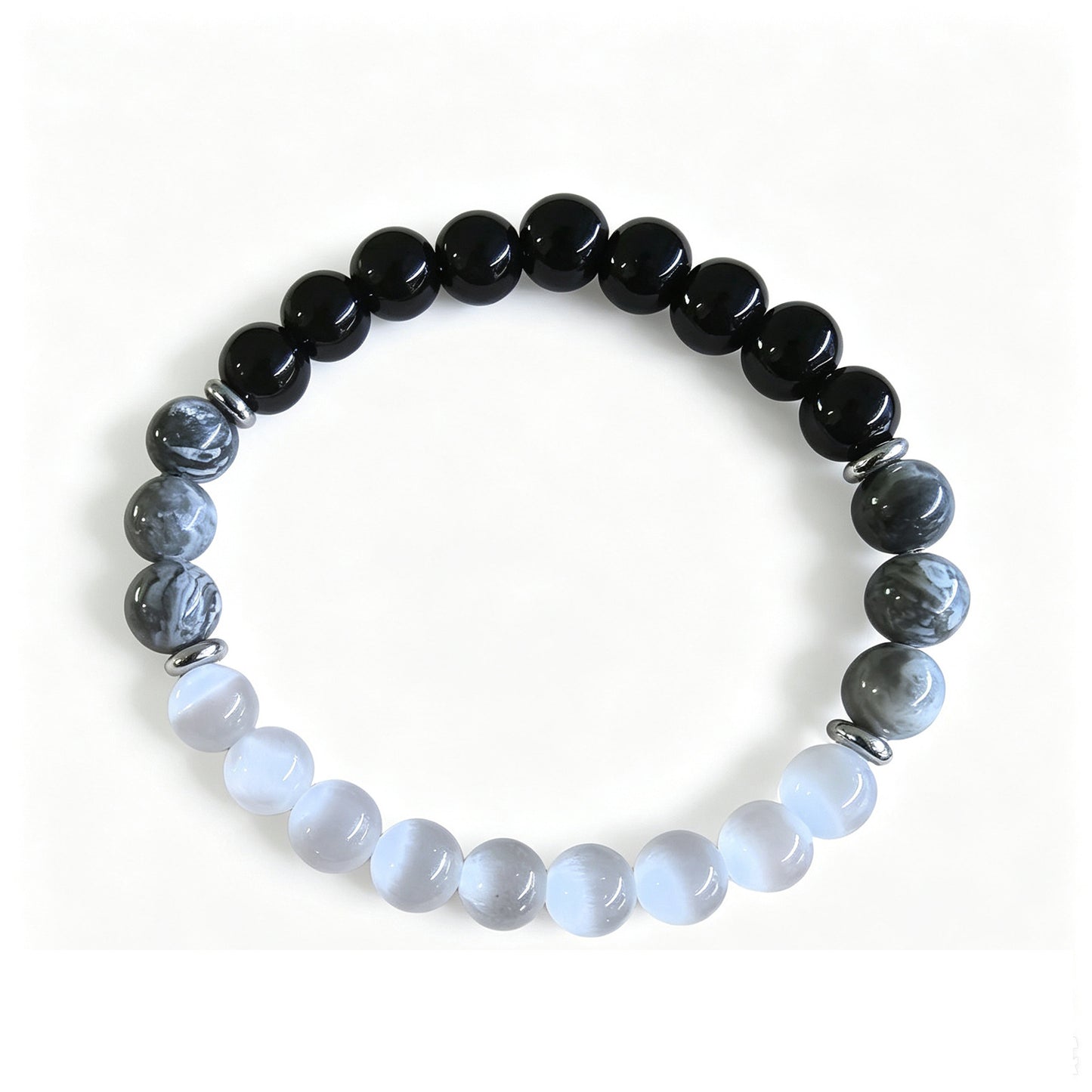 Geometric Natural Obsidian Tiger Eye Green Aventurine Agate Bracelet Unisex 8mm Elastic Cord Handmade