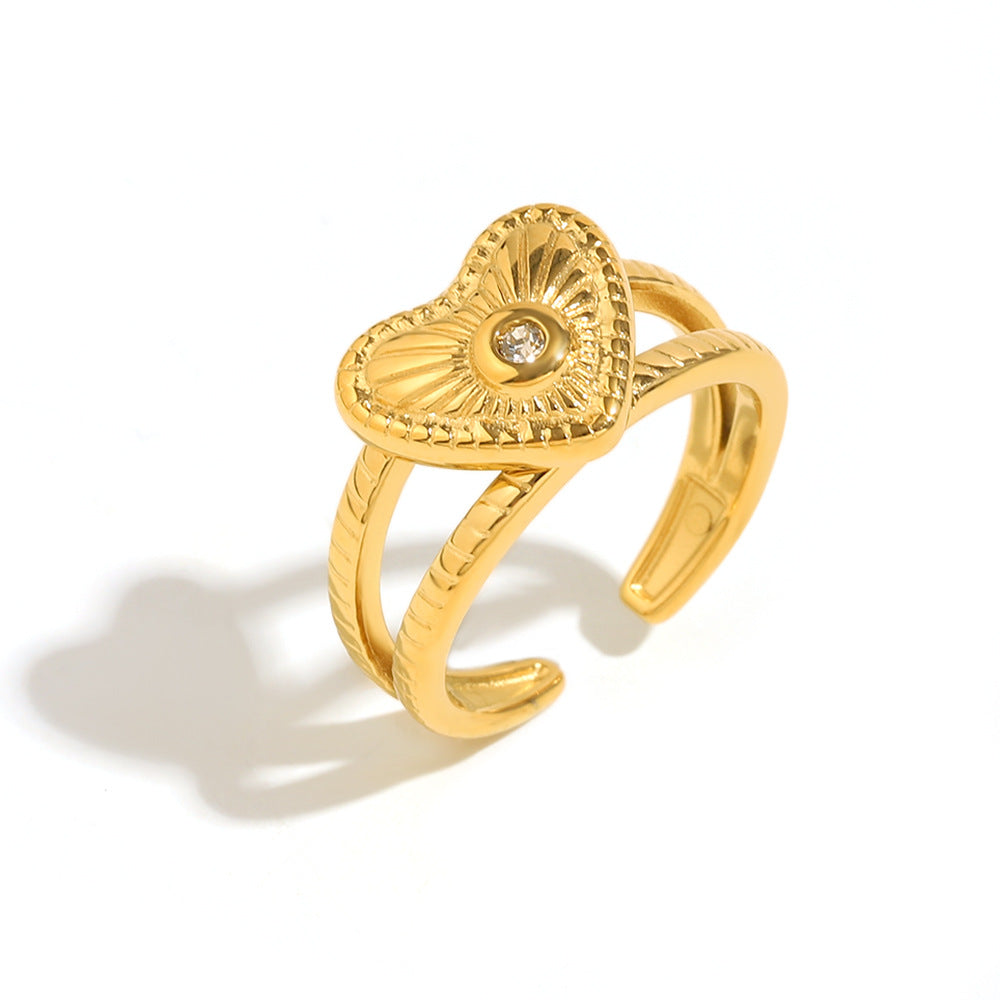 Anello minimalista a cuore in acciaio inossidabile placcato oro 18K da donna