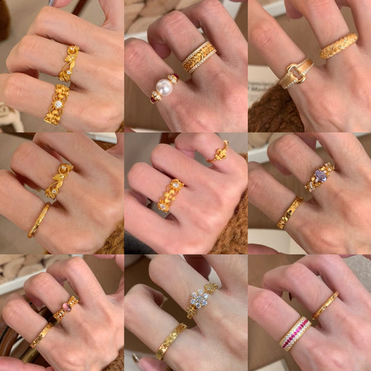 Anillo abierto de flor de iris en forma de rombo de inspiración vintage en cobre con incrustaciones de circonitas para mujer