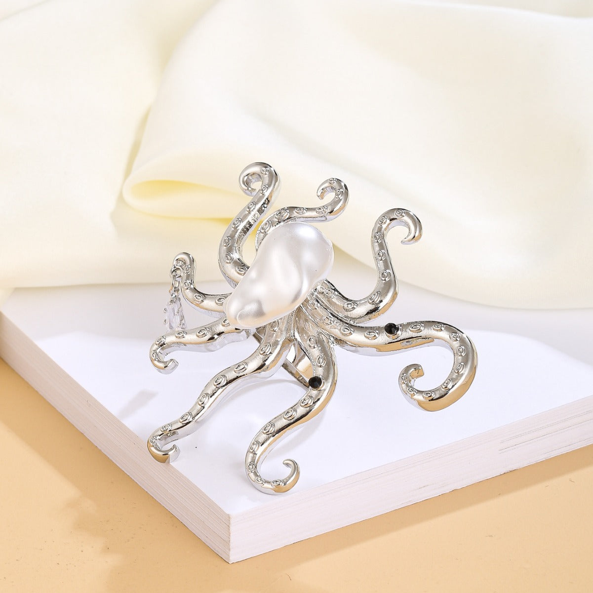 Anillo de pulpo acrílico retro Hip Hop con incrustaciones de diamantes para mujer, banda minimalista ajustable para el dedo índice