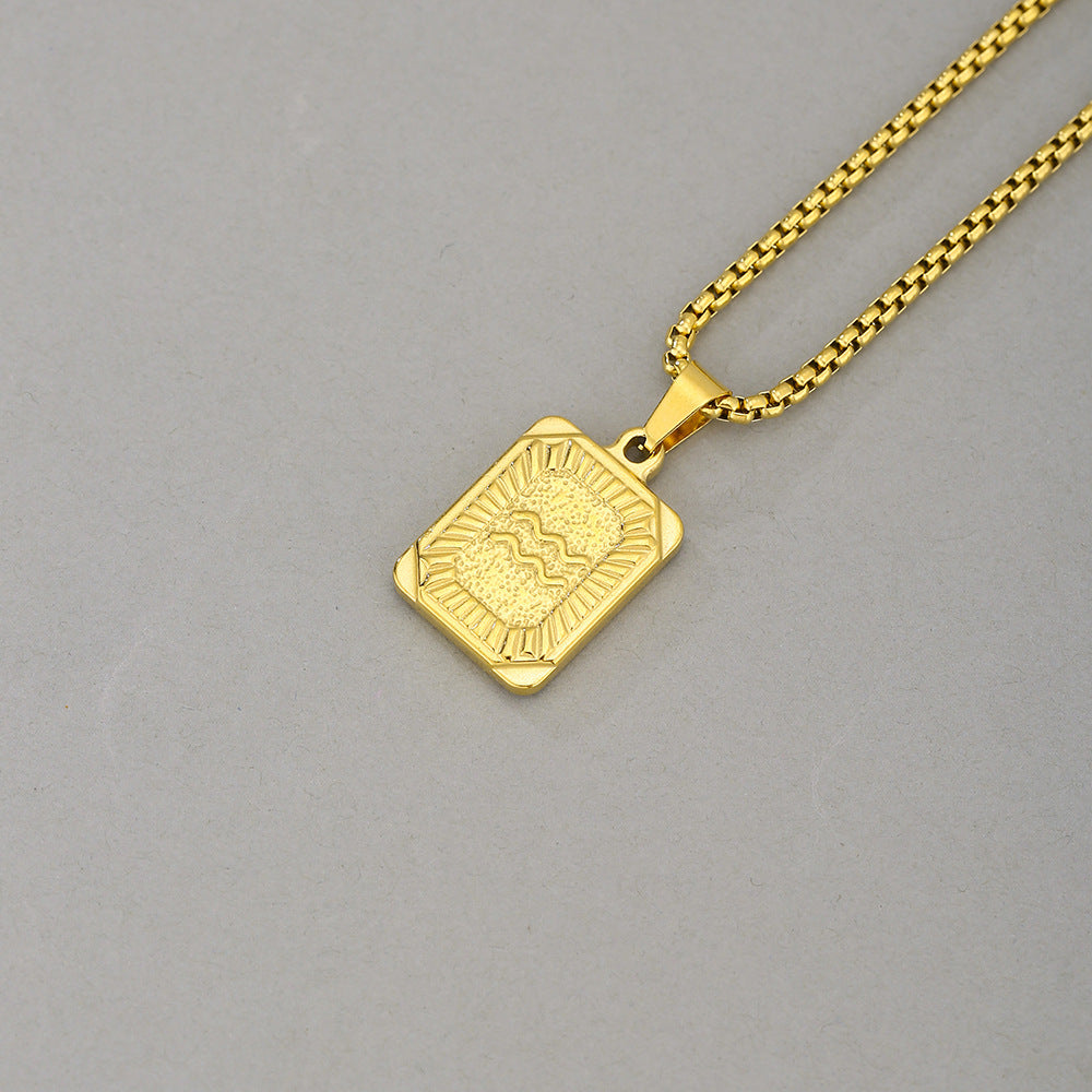 Collana con Pendente Zodiacale Geometrico Minimalista in Acciaio Inossidabile con Finitura Placcata per Uomo e Donna