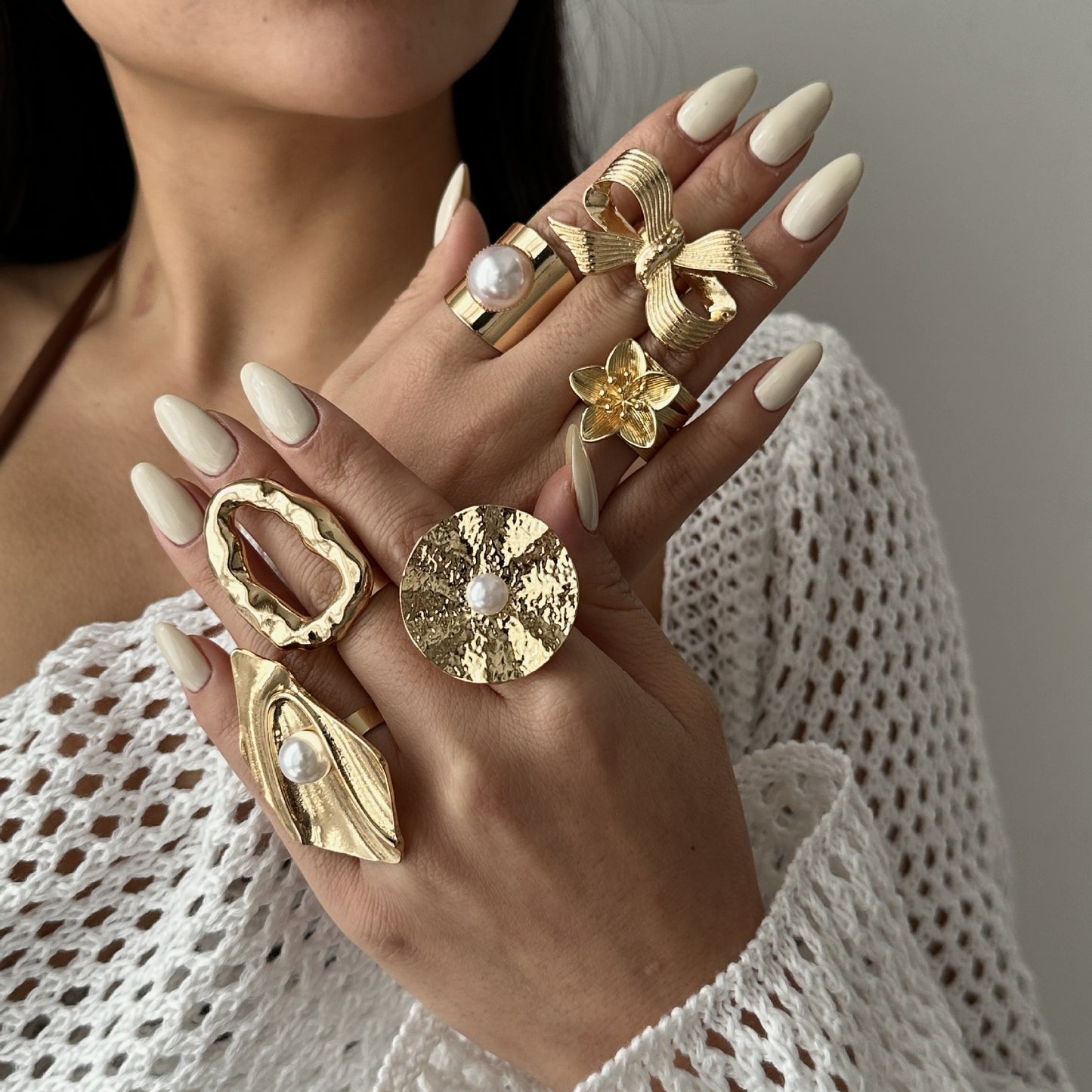 Fashion Minimalist Geometric Bow Alloy Plated Ring Set for Women