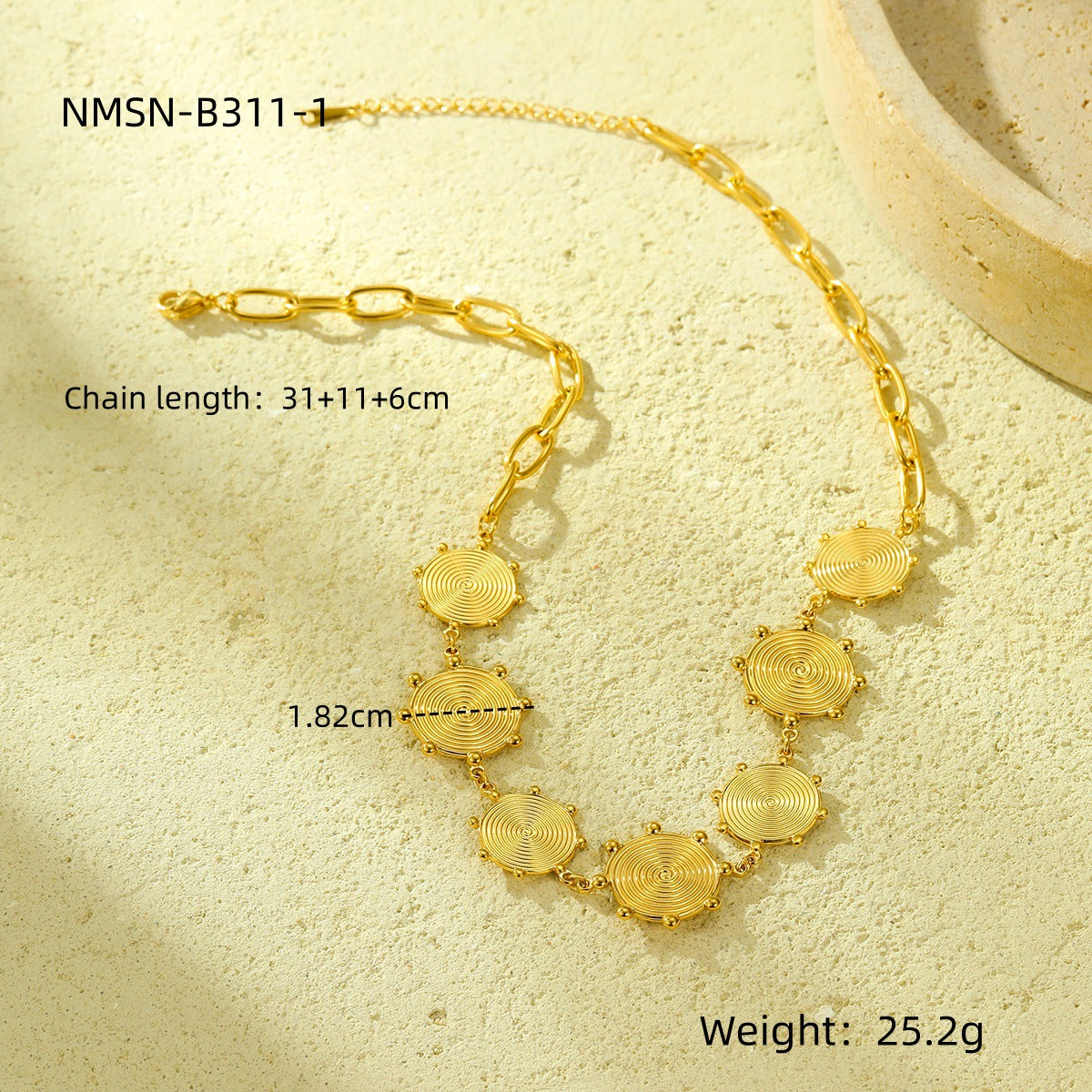 Collana Minimalista Rotonda Filettata in Acciaio Titanio con Placcatura in Oro 18K da Donna