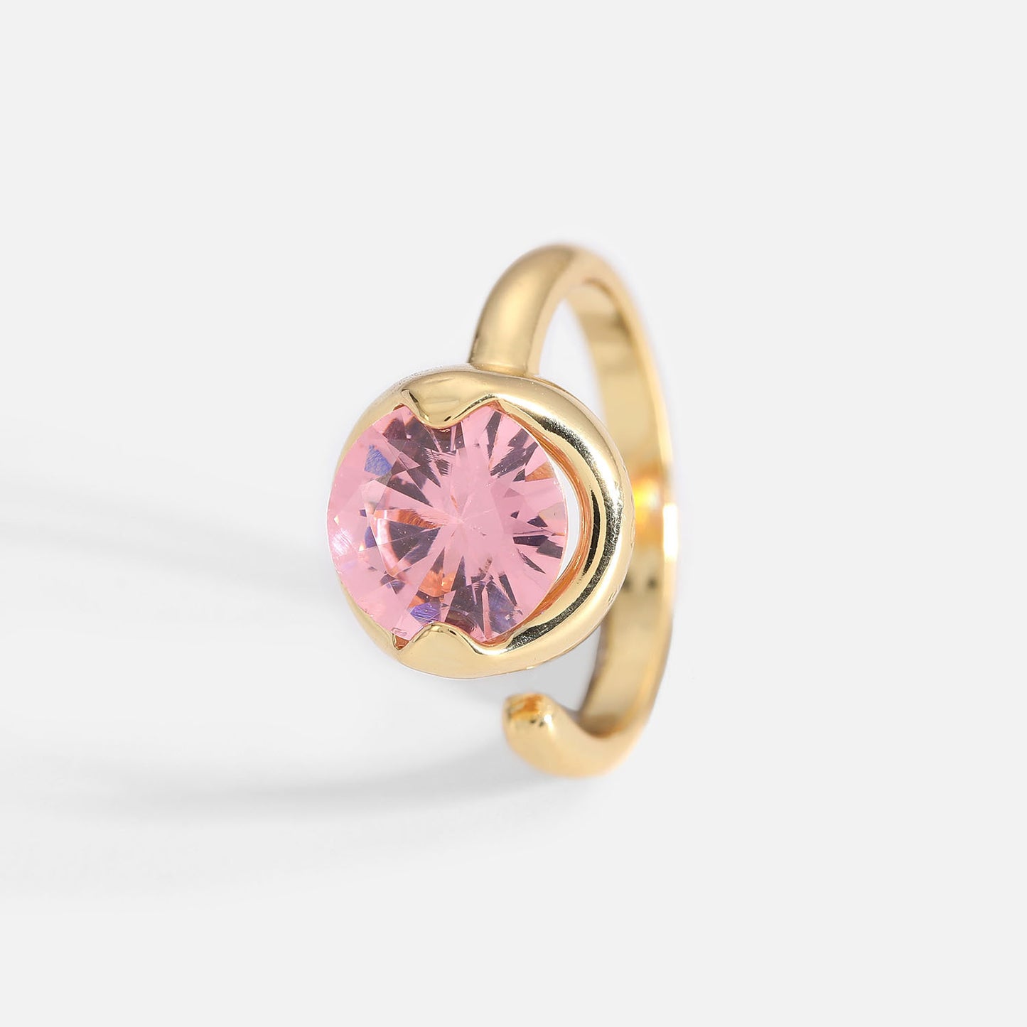 Trendy 18K Gold Plated Brass Ring with Cubic Zirconia U-Shape Pink White Stone Women Jewelry