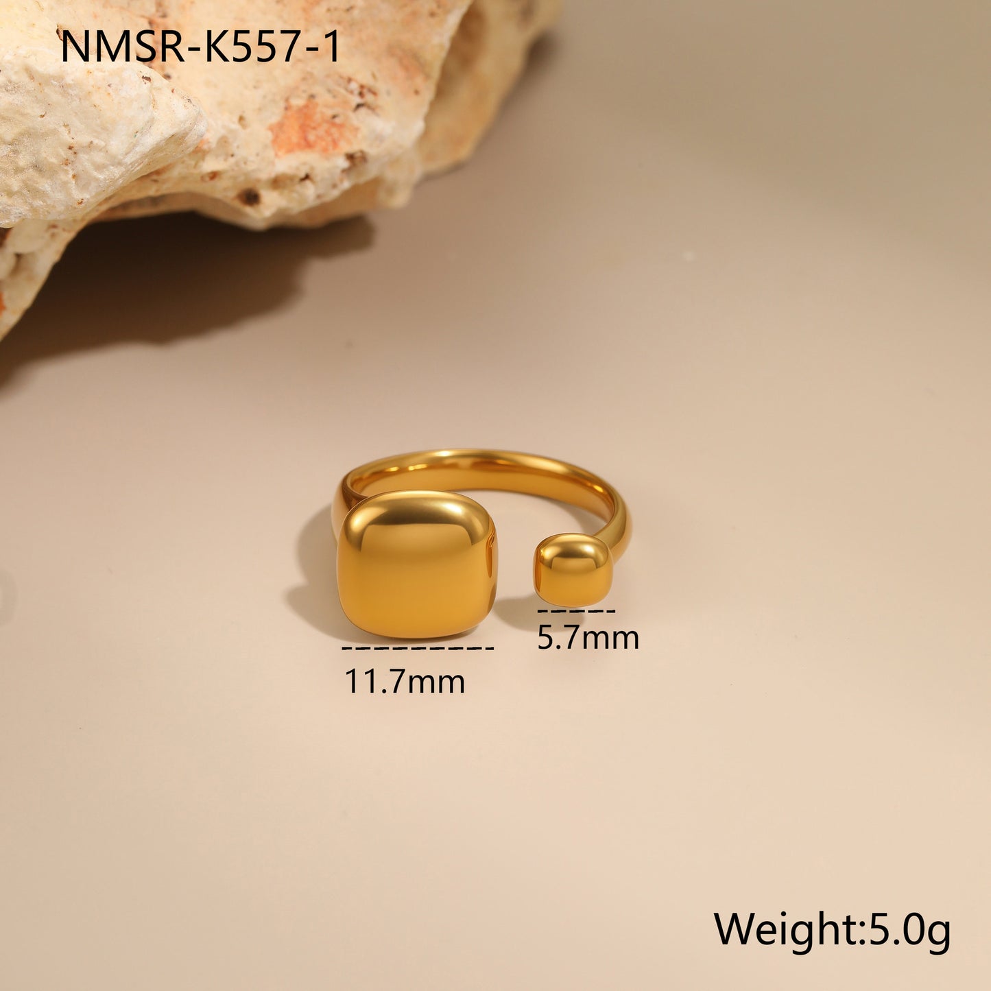 Minimalist Stainless Steel Star-Shaped Geometric Open Ring with 18K Gold Plating for Women