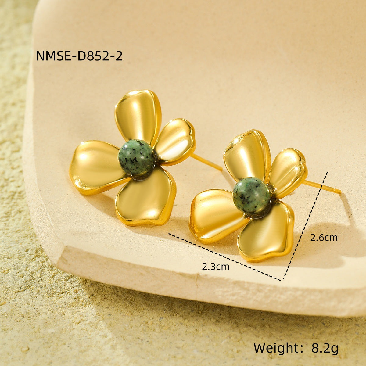 Pendientes minimalistas de acero inoxidable con forma de pétalo e incrustaciones de piedra natural para mujer