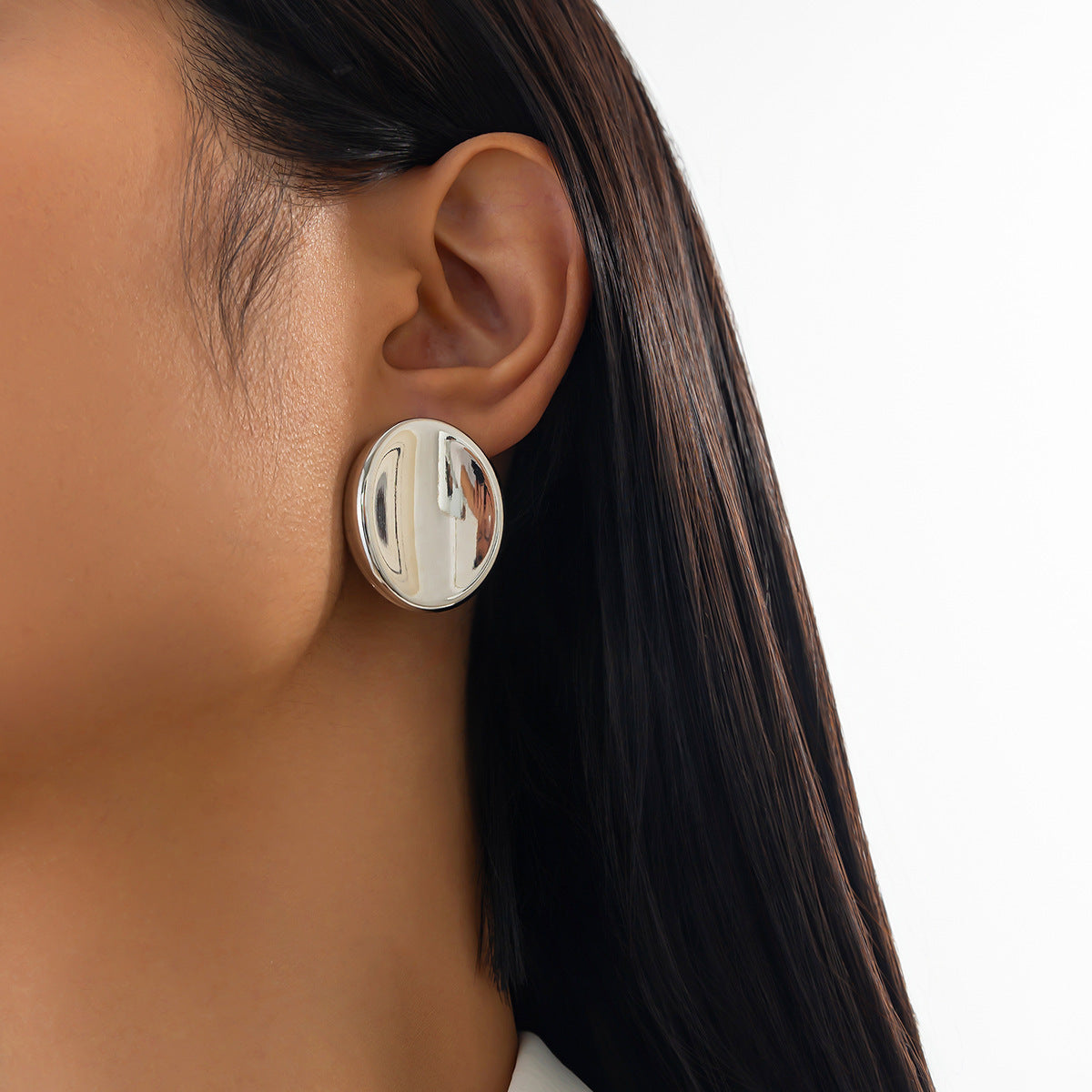 Minimalist Geometric Round Polished Alloy Stud Earrings with Irregular Wave Texture for Women
