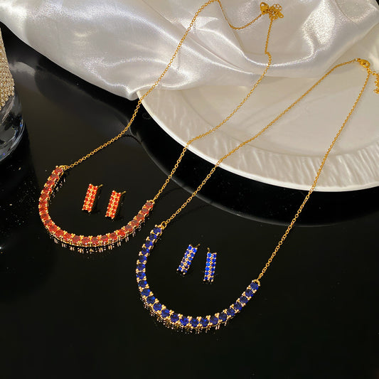 Sweet Gold Plated Titanium Steel Heart Geometric Cubic Zirconia Smile Necklace for Women
