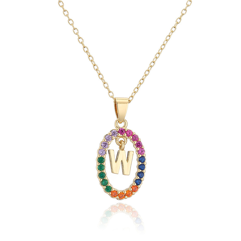 Minimalist Gold Plated Brass Letter Cubic Zirconia Pendant Necklace for Women