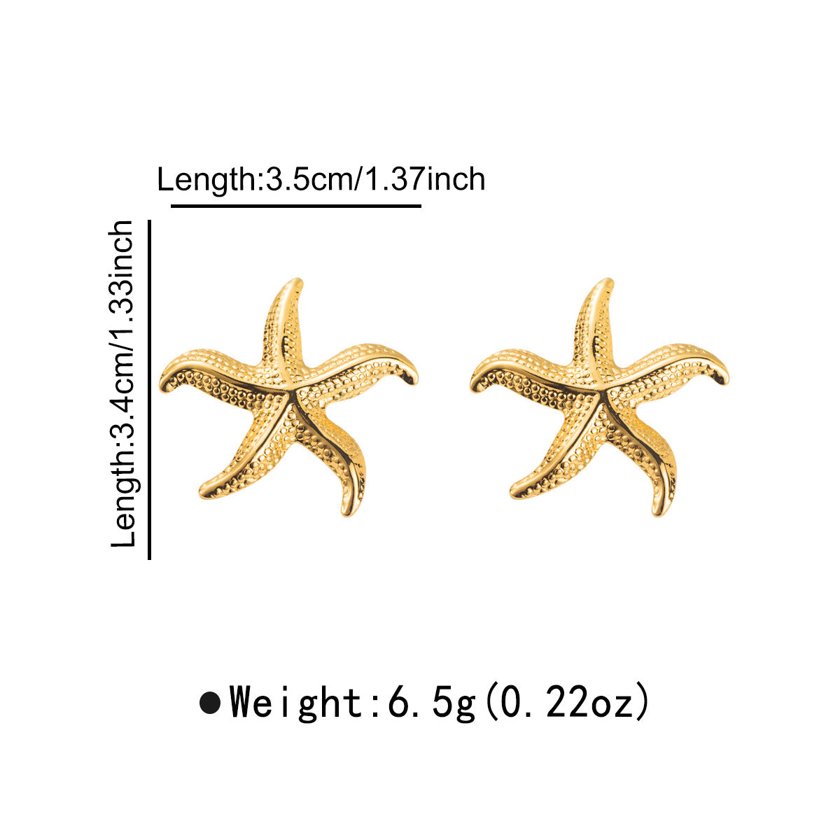 Orecchini a perno geometrici in acciaio inossidabile placcato oro 18 carati con stelle marine vintage per donna