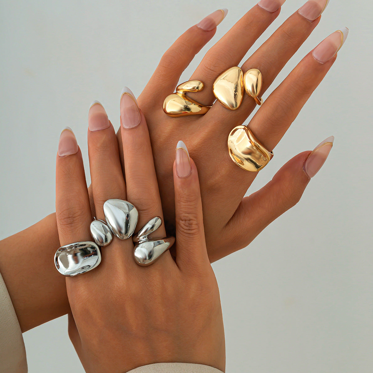Minimalist Geometric Teardrop Zinc Alloy Plated Ring Set for Women