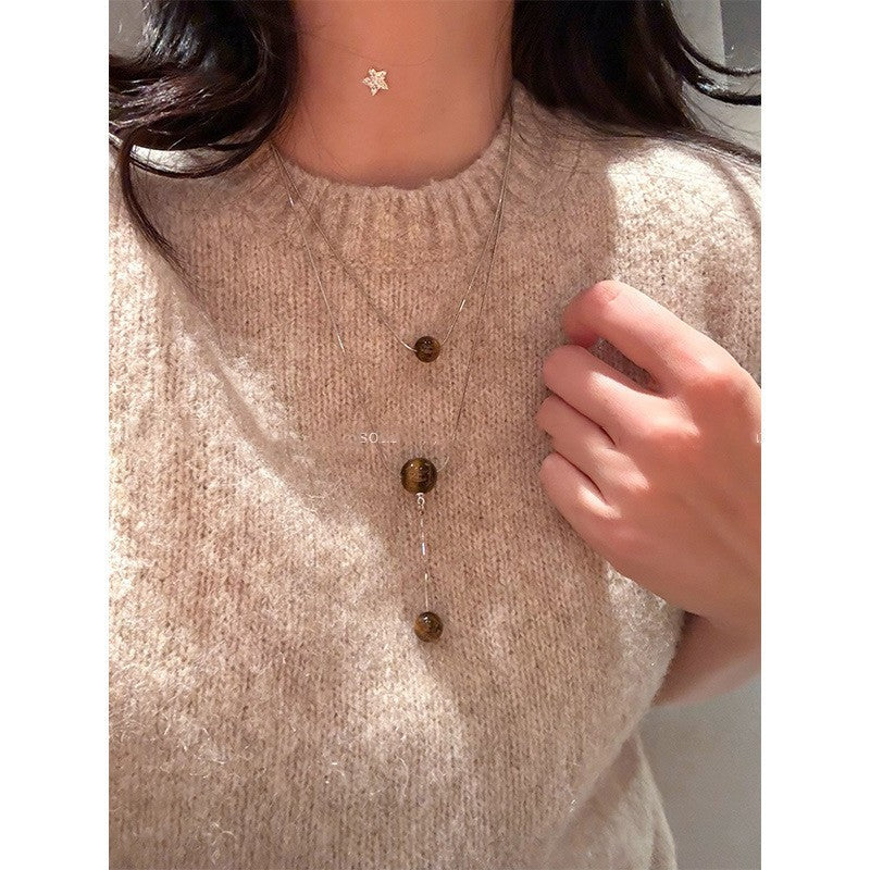 Collana con ciondolo geometrico minimalista in rame placcato da donna, catena maglione di lusso leggera