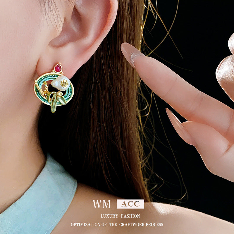 Orecchini geometrici ovali in stile vintage in rame placcato con perni in argento sterling 925 da donna