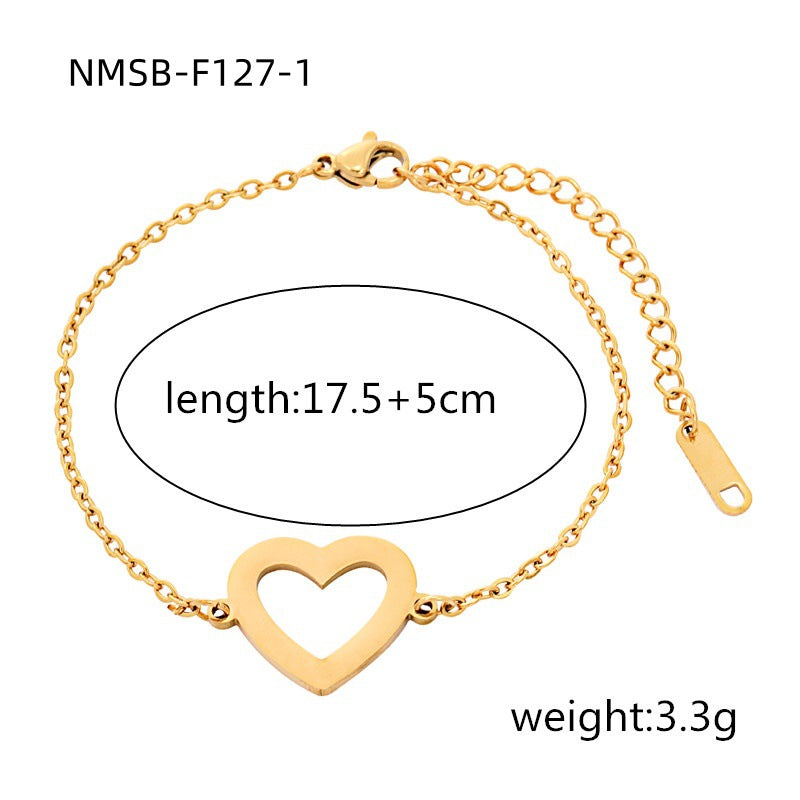 Bracciale da donna minimalista a cuore vuoto in acciaio inossidabile con finitura placcata